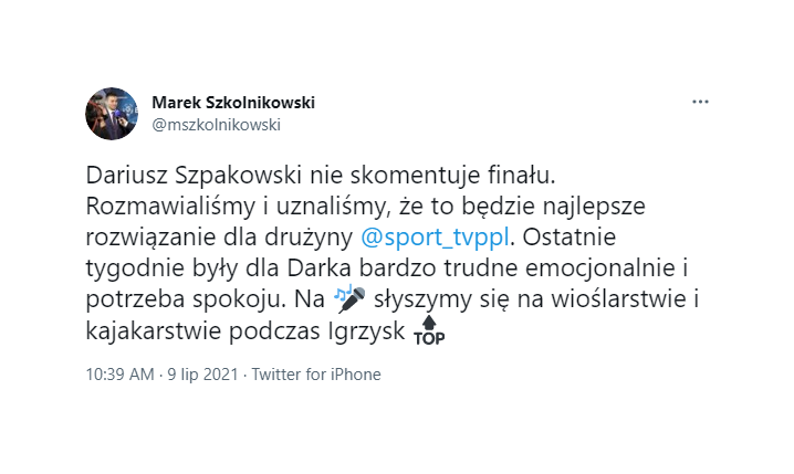 DECYZJA TVP Sport w sprawie komentowania przez Dariusza Szpakowskiego finału EURO